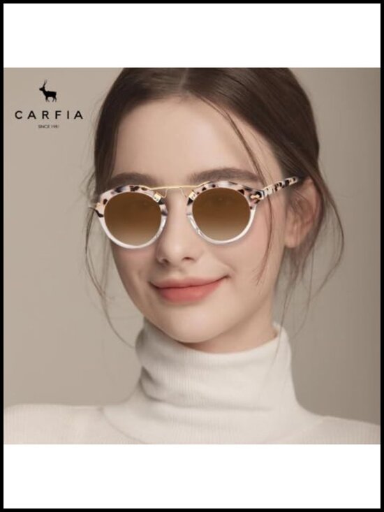 Double Bridge Retro Round Acetate Sunglasses for Women Polarized UV Protection main image 6